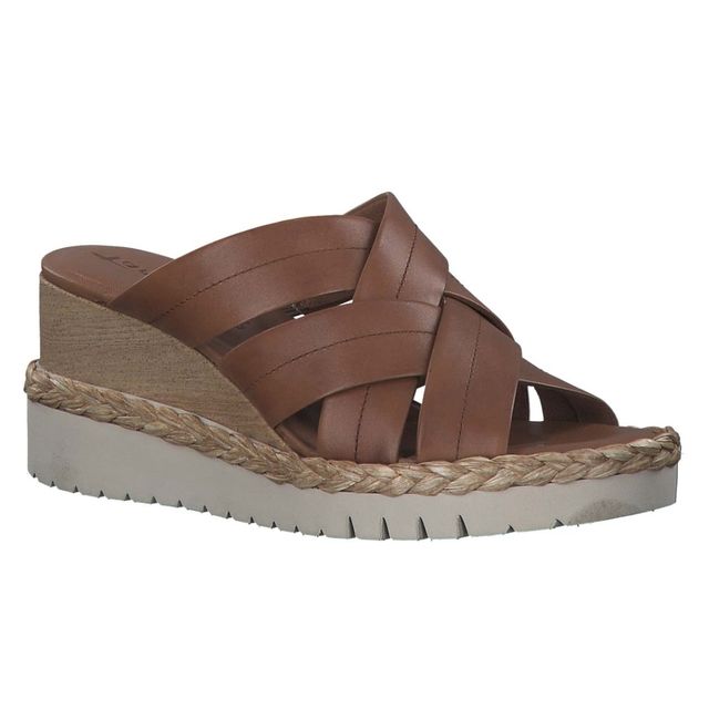 Tamaris Alisa Wedge Cognac leather Womens Slide Sandals 27238-20-348